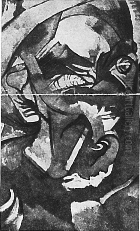 Self-portrait with a cigarette Oil Painting by Stanislaw Ignacy Witkiewicz (Witkacy)