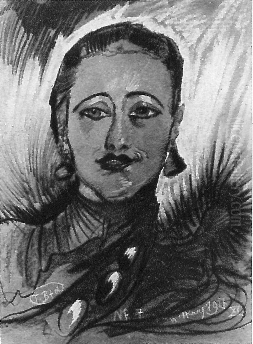 Portret Wladyslawy Reynelowej, usmiechnieta Oil Painting by Stanislaw Ignacy Witkiewicz (Witkacy)