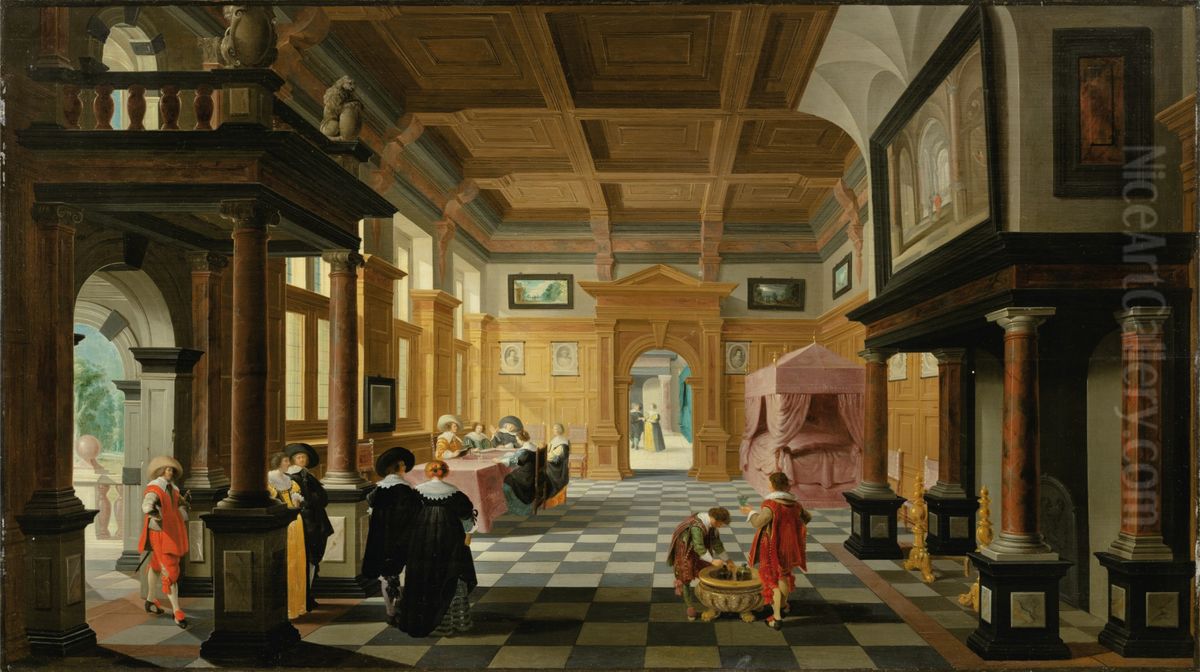 Interior of a Palace with Ladies and Gentlemen Oil Painting by Dirck Van Delen