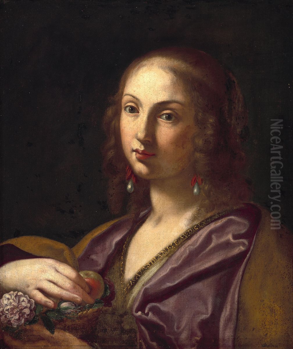 Portrait of Signora Ortensia Leoni Cordini as Saint Dorothy Oil Painting by Elisabetta Sirani