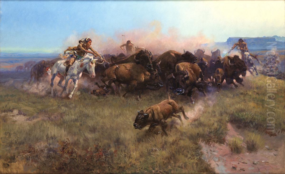 The Buffalo Hunt [No. 39] Oil Painting by Charles Marion Russell
