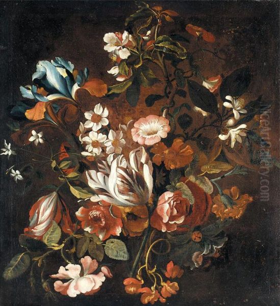 Still life with tulips, narcissi, morning glory, irises, roses, orange blossom and chrysanthemums Oil Painting by Jan Pieter Brueghel