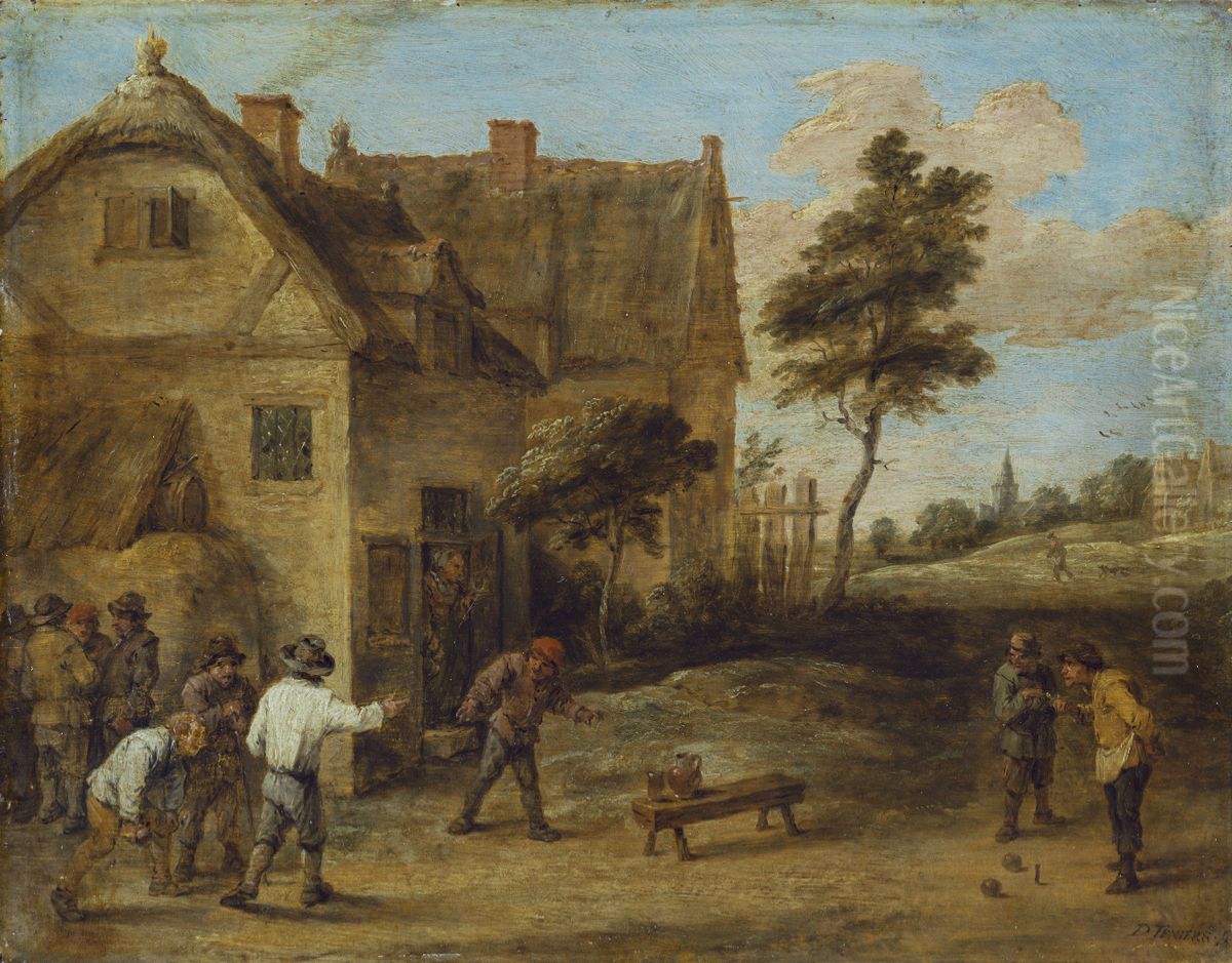 Peasants playing a ball game Oil Painting by David Teniers the Younger