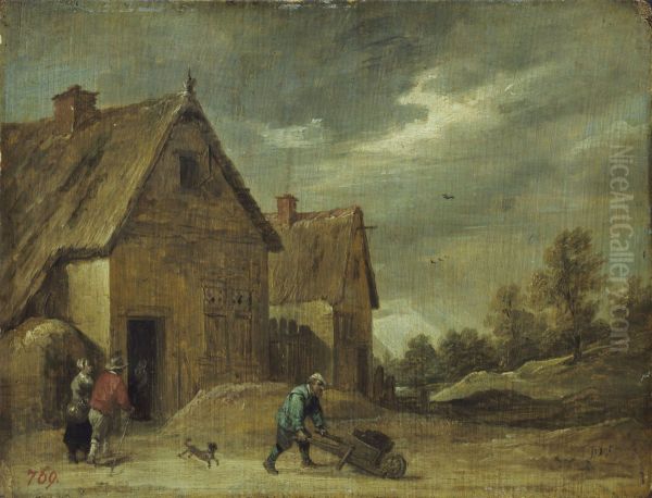 Farmer with wheelbarrow Oil Painting by David Teniers the Younger