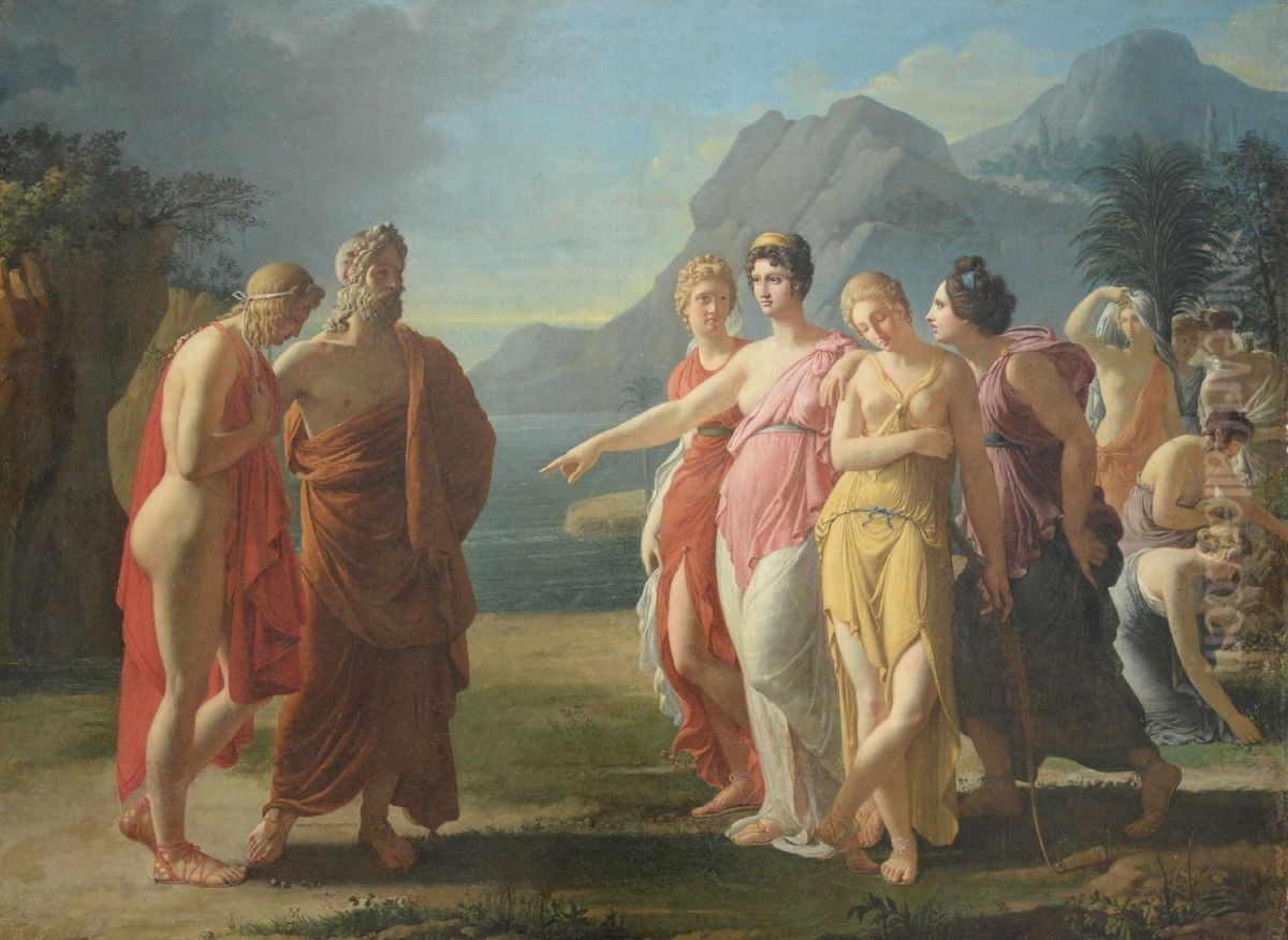 Calypso recevant dans son ile Telemaque et Mentor Oil Painting by Pierre Edme Louis Pellier