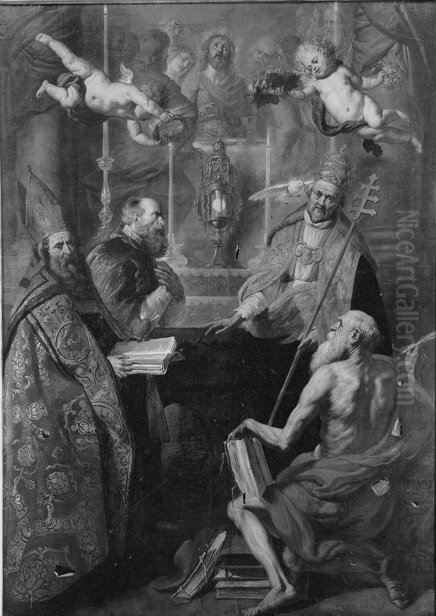 Dispute of the Church Fathers over the Holy Sacrament Oil Painting by Erasmus Quellinus II