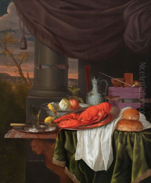 Still life with a lobster Oil Painting by Gillis van Hulsdonck