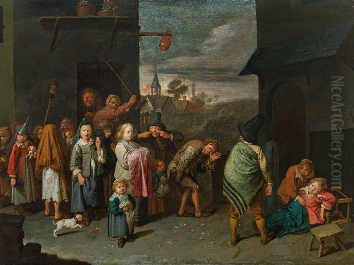 Charivari, parody of a baptismal cortege Oil Painting by David Ryckaert III