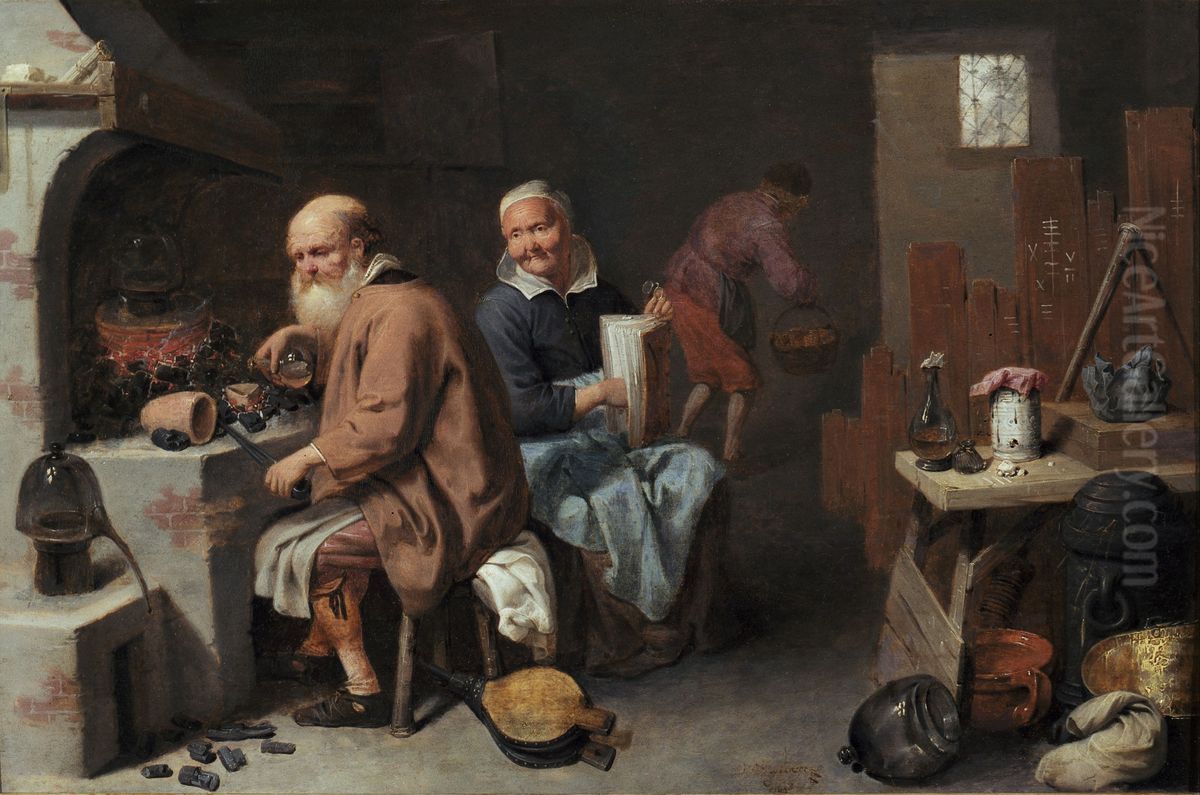 The Alchemist and His Wife in the Workshop Oil Painting by David Ryckaert III