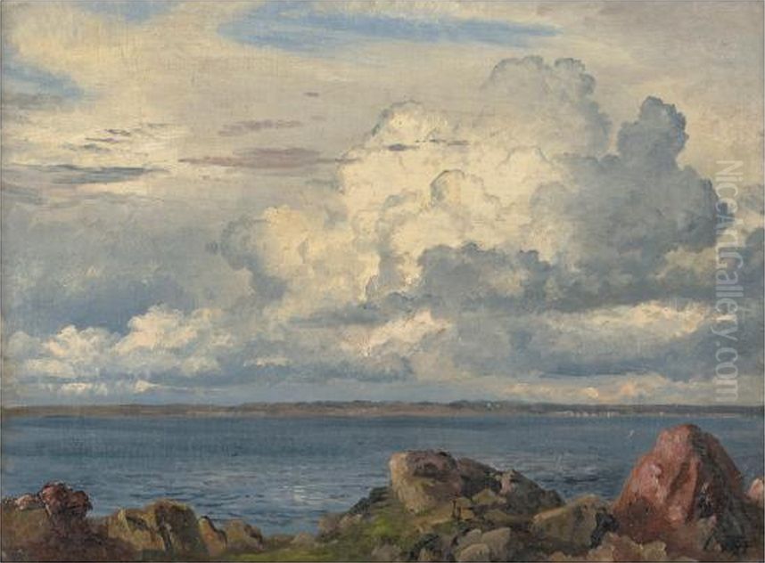 Clouds over a rocky coast. Oil Painting by Carl Frederik Aagaard