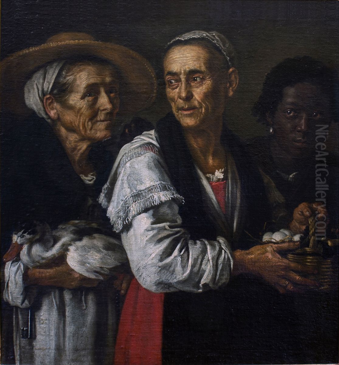 Group Portrait of Domenica delle Cascine, la Cecca di Pratolino and Pietro Moro Oil Painting by Justus Sustermans Group Portrait of Domenica delle Cascine, la Cecca di Pratolino and Pietro Moro Oil Painting by Justus Sustermans