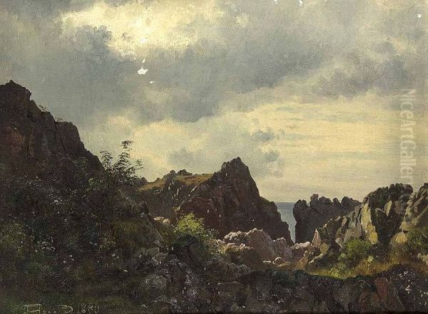 Landskab med klipper. Oil Painting by Carl Frederik Aagaard