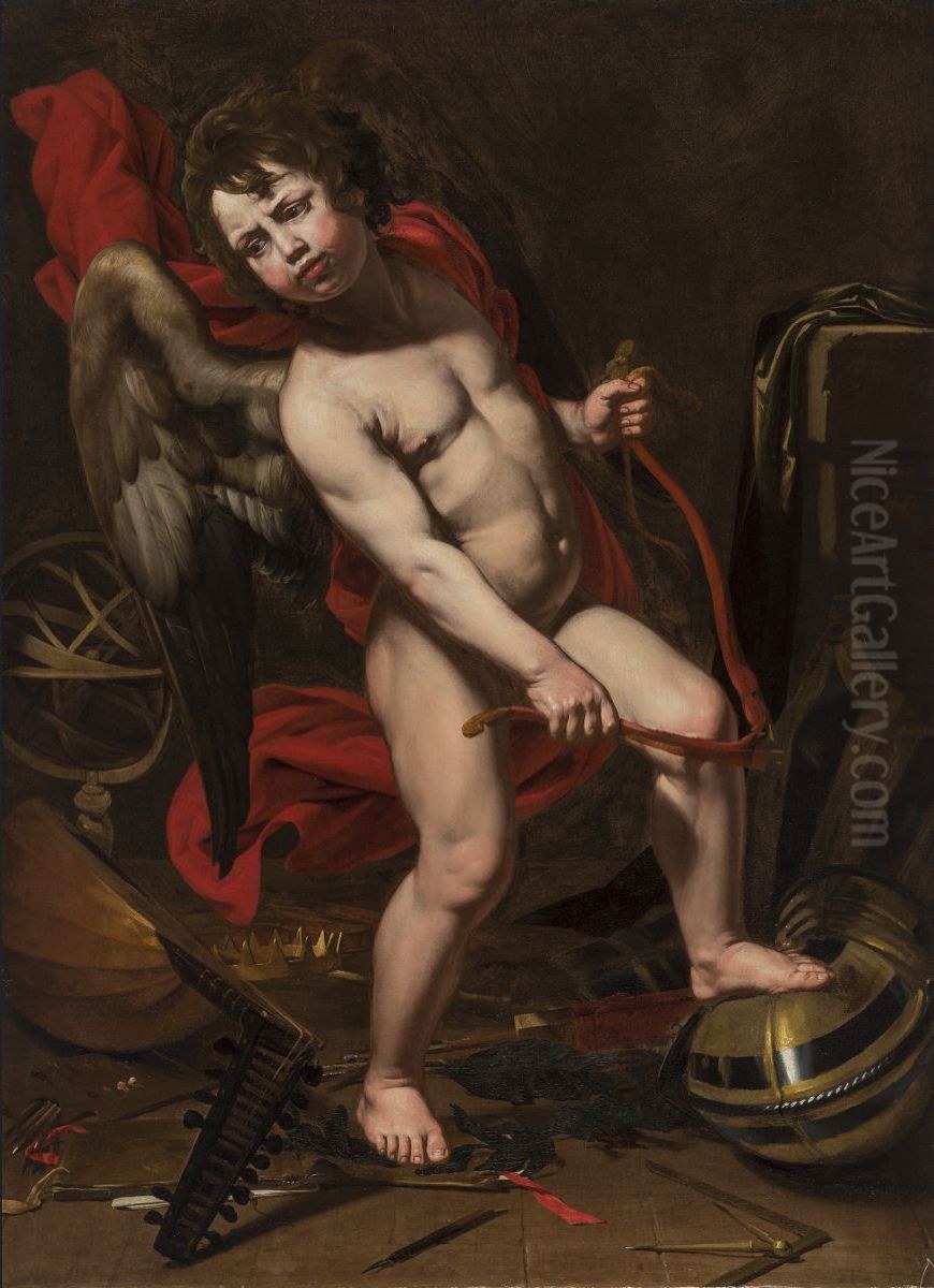 Amor breaking his bow Oil Painting by Jean Ducamps