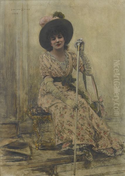 Portret van mevrouw Sarah Bernhardt Oil Painting by Jan van Beers