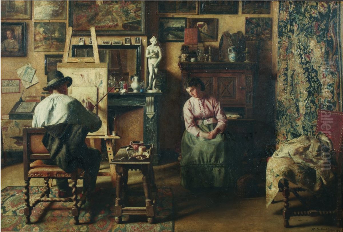 L'atelier Oil Painting by Henri de Braekeleer