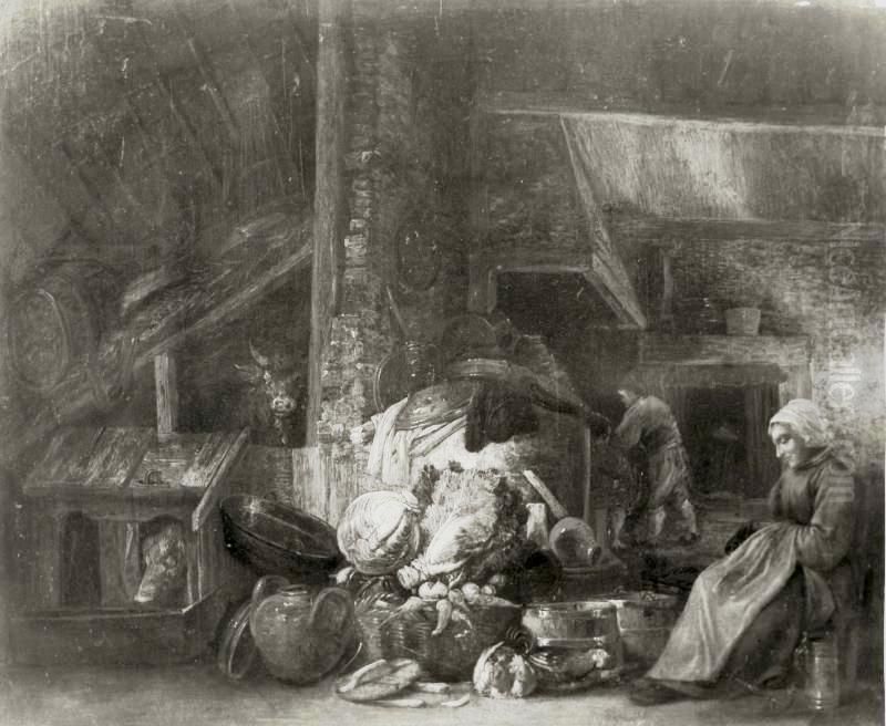 In the shed. Oil Painting by Cornelis Saftleven