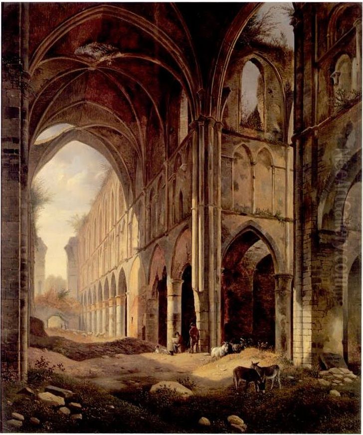 View of the ruins of the abbey of Villers-la-Ville Oil Painting by Jan Baptiste de Jonghe