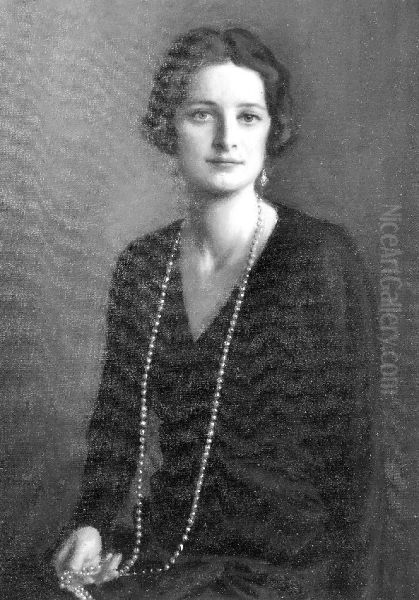Portrait of Queen Astrid in a black dress Oil Painting by Bernhard Osterman