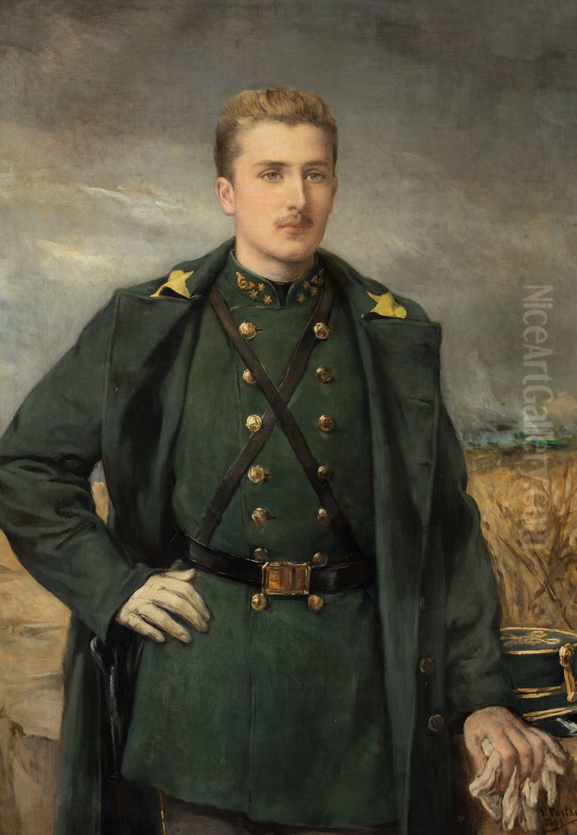 Portret van Prins Boudewijn in uniform van karabinier Oil Painting by Jean-Francois Portaels