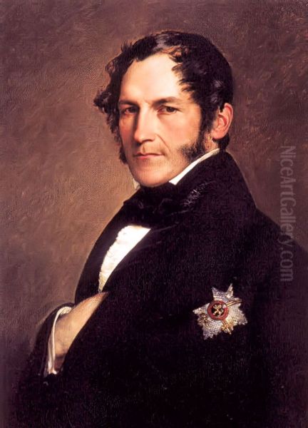 Portrait of King Leopold I in black suit Oil Painting by Franz Xavier Winterhalter