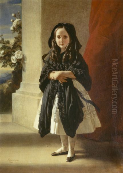 Full-length portrait of Princess Charlotte as a child with a black sash Oil Painting by Franz Xavier Winterhalter