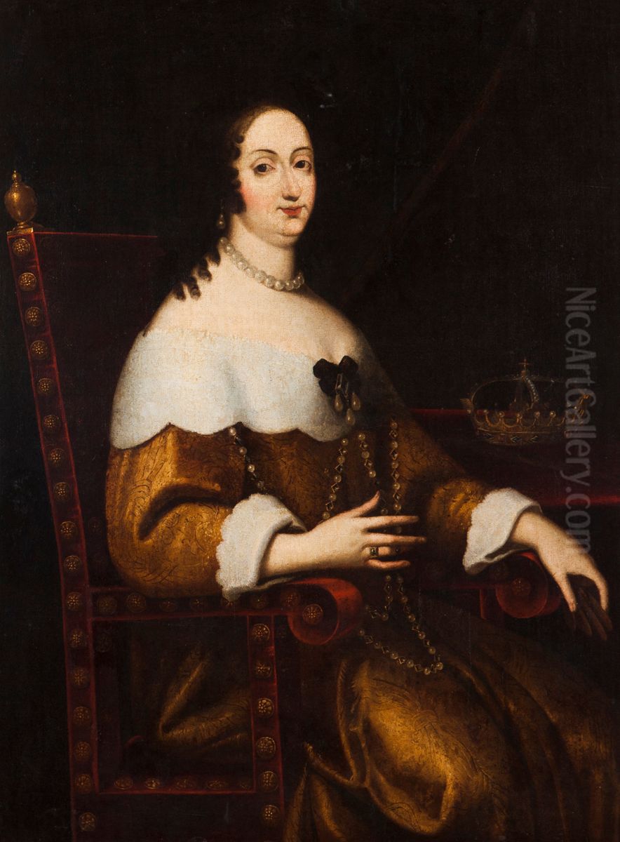 Portrait of Queen Marie Louise Gonzaga. Oil Painting by Henri and Charles Beaubrun
