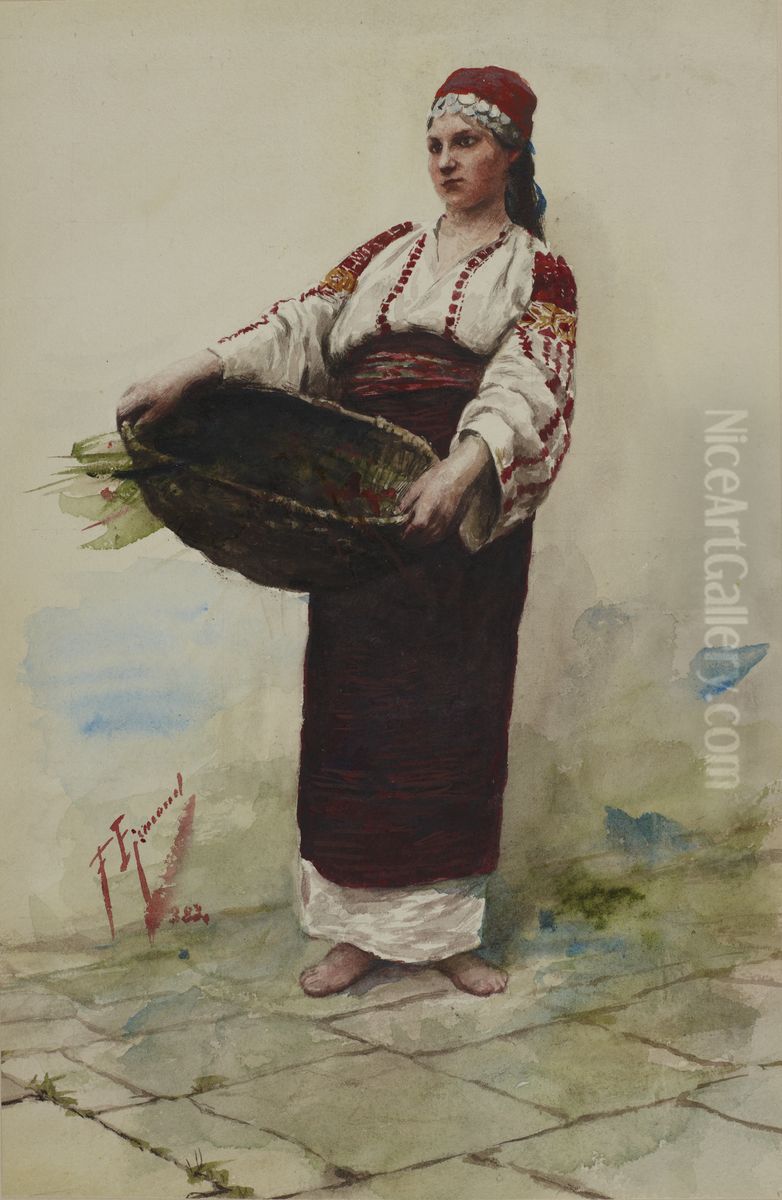 Woman in a Traditional Attire from Dalmatia Oil Painting by Franz Ejsmond