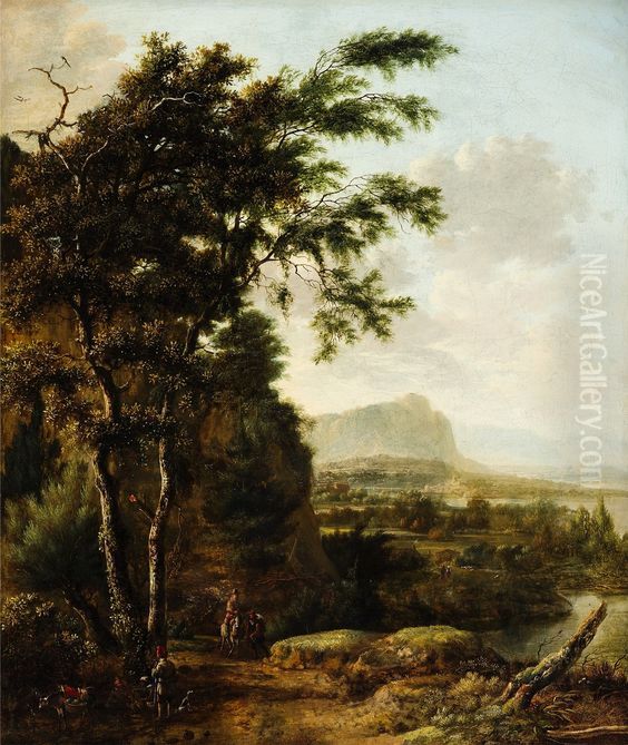 Landscape with a river in the valley. Oil Painting by Jan Hackaert