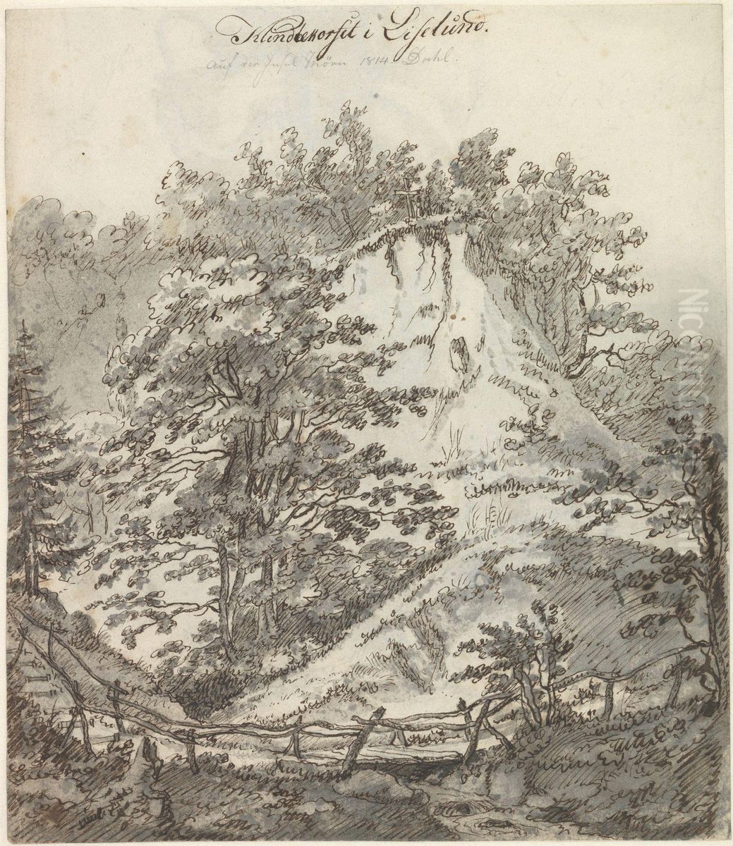 Cross on a Cliff at Liselund Park on Mon Oil Painting by Johan Wilhelm Ludwig Dahl