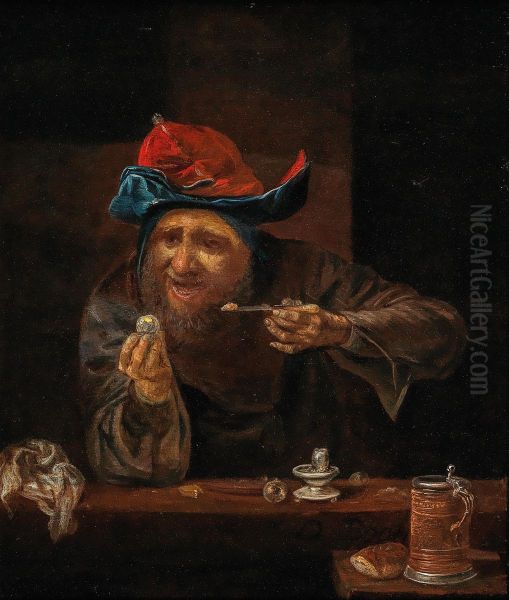 Interior with a peasant sitting at a table Oil Painting by Daniel Boone