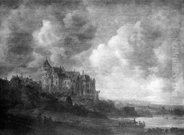 Landscape with a castle. Oil Painting by Jan van Goyen