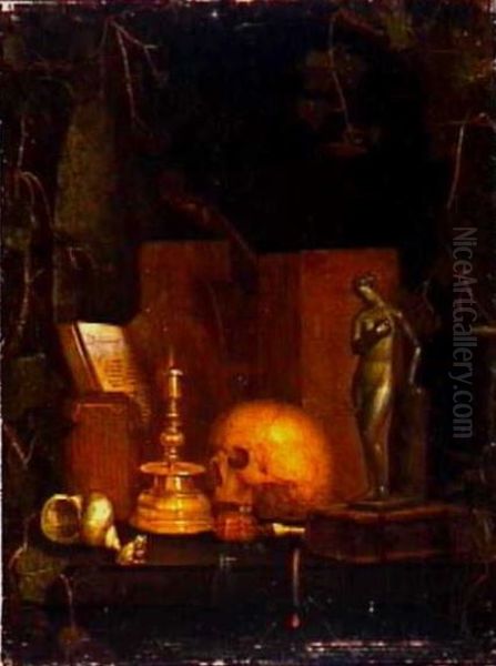 Vanitas still life in a niche with ivy vines Oil Painting by Joannes de Cordua
