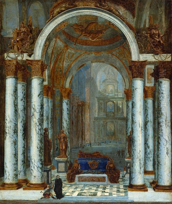 Interior of a church with an imaginary tomb of Charles V. Oil Painting by Wilhelm Schubert van Ehrenberg