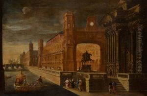 Architectural capriccio, with Aeneas's arrival in Carthage in the foreground