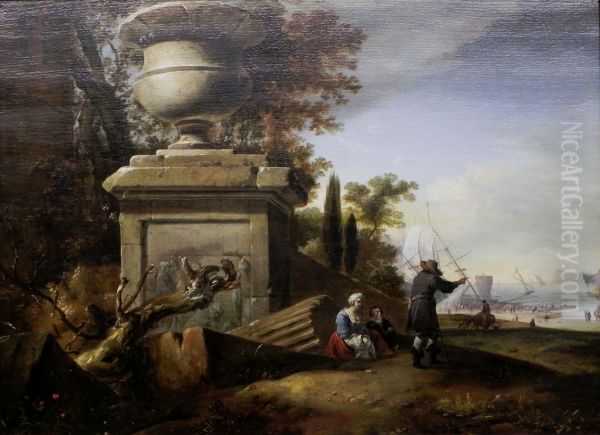 Besida bila vazi v parku Oil Painting by Jan Weenix