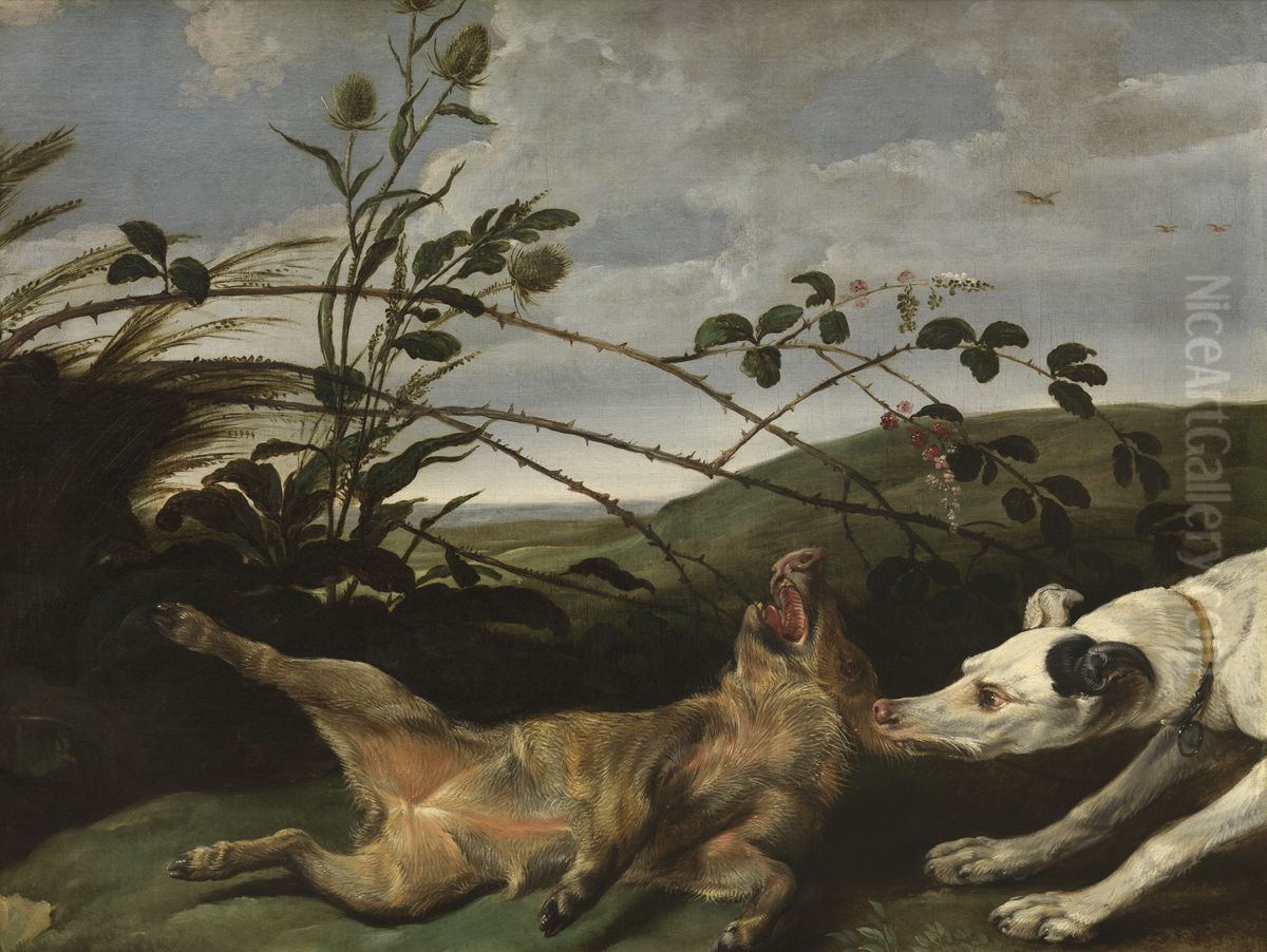 Dog attacking wild boar piglet Oil Painting by Frans Snyders