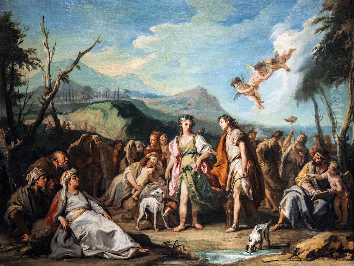 Anzia and Abrocome meet at the Feasts of Diana Oil Painting by Giovanni Battista Tiepolo