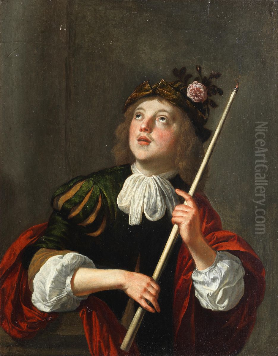 A lamplighter holding a torch Oil Painting by Jan Van Bijlert
