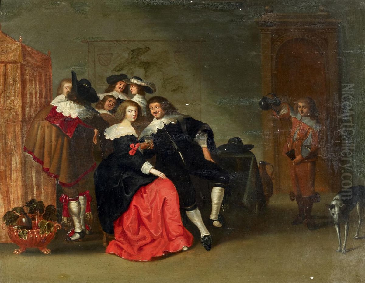 An elegant company in an interior Oil Painting by Christoffel Jacobsz van der Laemen