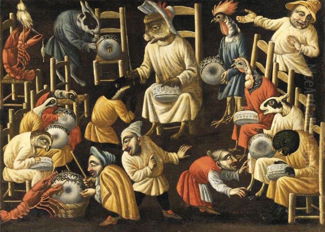 The embroidery class Oil Painting by Master Of The Fertility Of The Egg