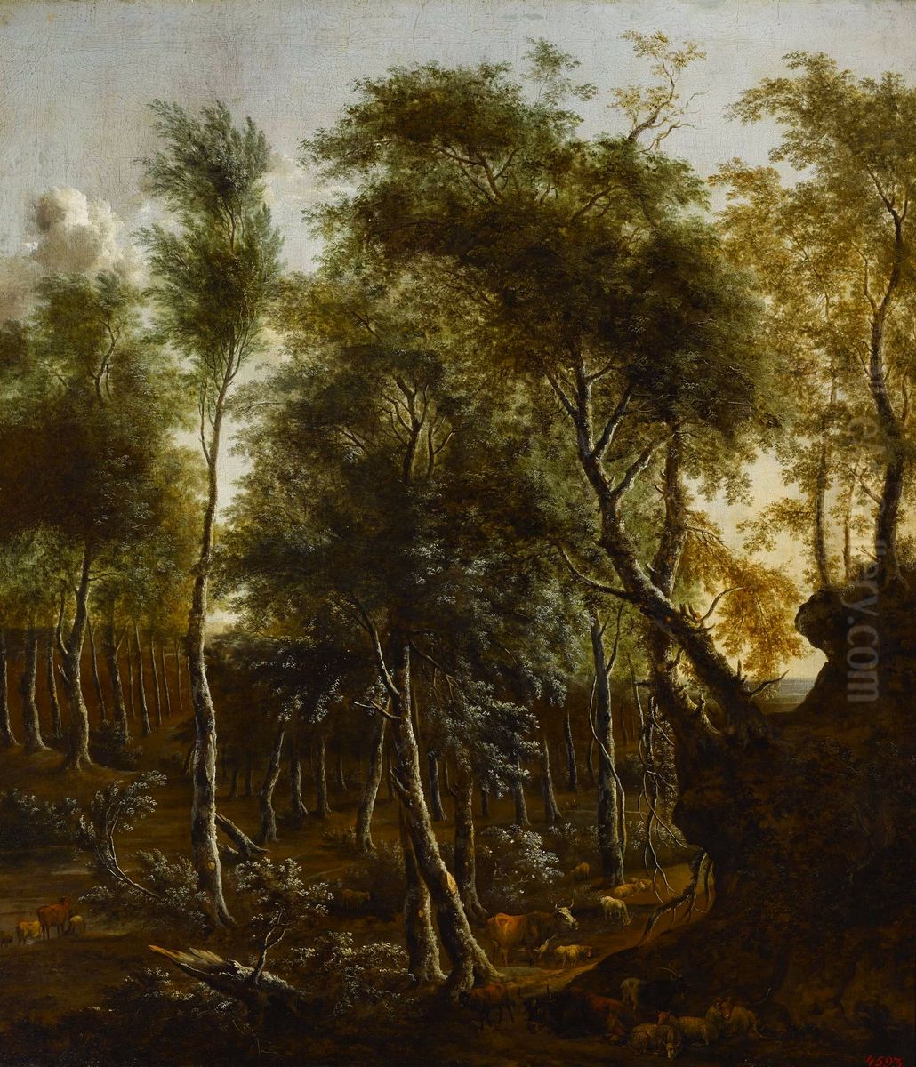 A wooded landscape Oil Painting by Frederik de Moucheron