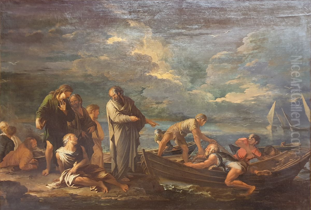 Pythagoras and the fishermen Oil Painting by Salvator Rosa
