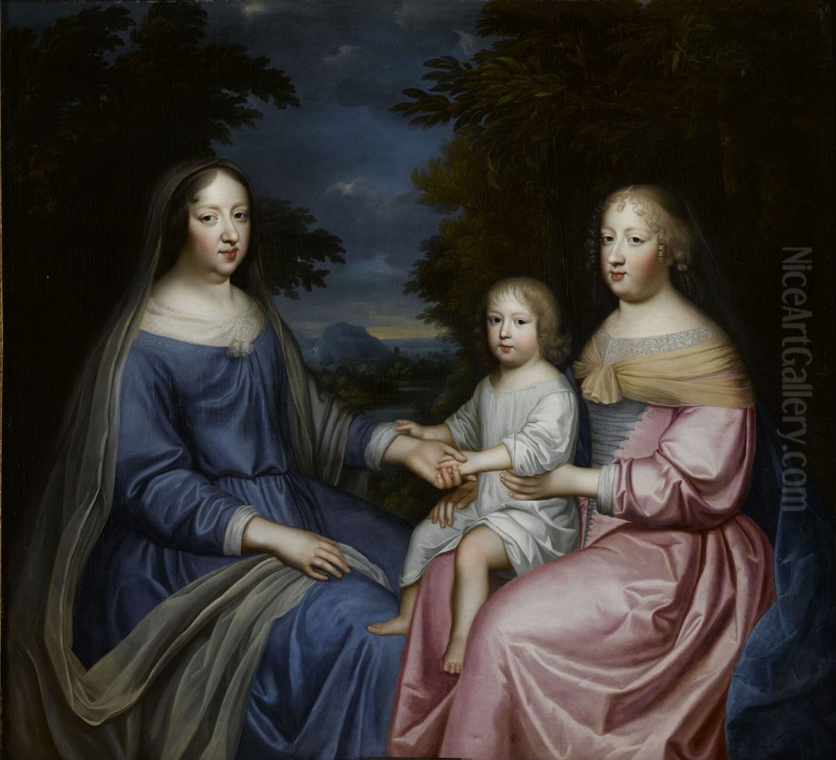 Anne of Austria with the Dauphin and Queen Marie Therese Oil Painting by Simon Renard De Saint-Andre