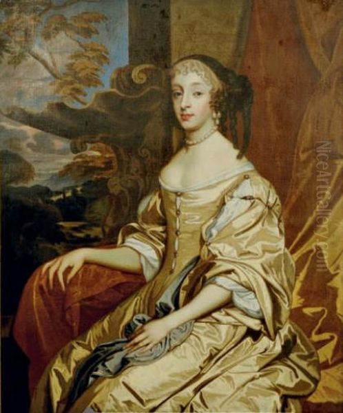 Portrait of Henriette d'Angleterre, Dutchess of Orleans, seated in a landscape Oil Painting by Peter Lely