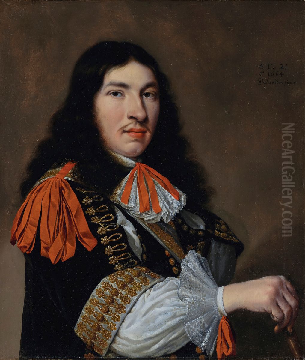 Portrait of a richly dressed young man, half-length Oil Painting by Anthonie Palamedesz.