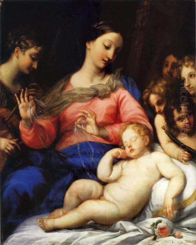 Madonna and Child with St. Catherine and angels. Oil Painting by Carlo Maratta or Maratti Madonna and Child with St. Catherine and angels. Oil Painting by Carlo Maratta or Maratti