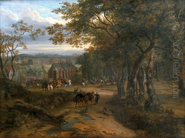 Royal retinue in the countryside. Oil Painting by Adam Frans van der Meulen