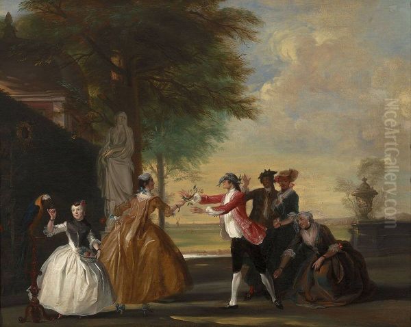 Het blindemanspel Oil Painting by Cornelis Troost
