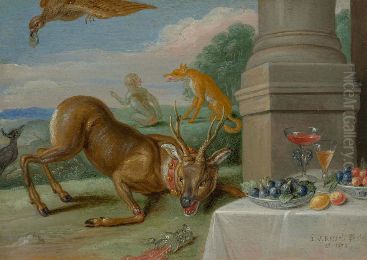 Four scenes from Aesop's fables, The sick roebuck Oil Painting by Jan van Kessel the Elder