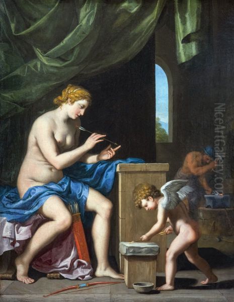 Vulcain forgeant les fleches de l'Amour Oil Painting by Jacques Stella